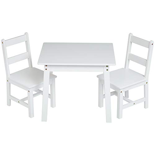 AmazonBasics Kids Solid Wood Table and 2 Chair Set, White