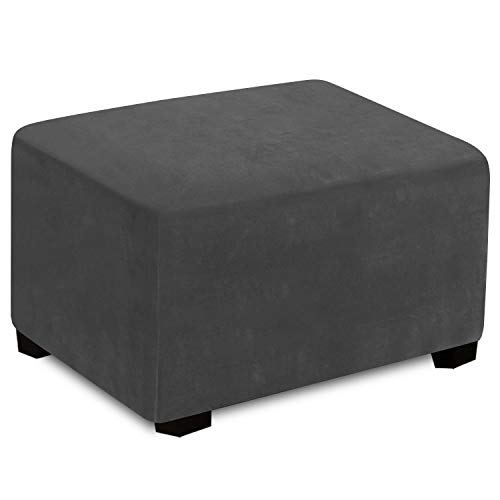 RHF Velvet Ottoman Slipcovers Stretch Fabric Rectangle Folding Storage Ottoman Covers Footrest Rectangle slipcover with Elastic Bottom (Standard, Darkgrey)