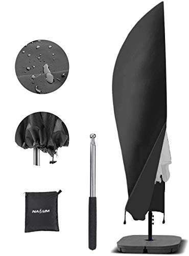 NASUM Cantilever Umbrella Cover, Patio Offset Umbrella Cover 600D Oxford Fabric Parasol Cover Waterproof for Outdoor Garden with Zip and Telescopic Pole