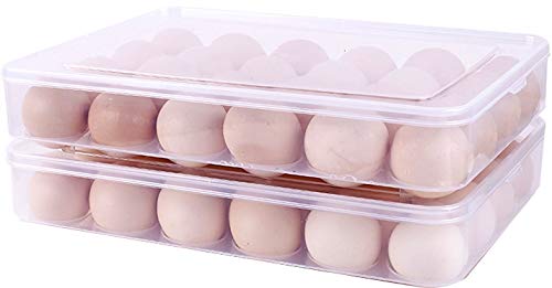 PENGKE Reusable Plastic Egg Carton,Covered Egg Holders for Refrigerator,Clear Egg Tray Storage Box Dispenser Stackable Plastic Eggs Containers,Pack of 2