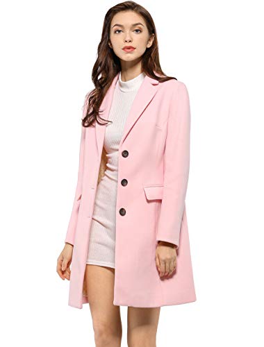 Allegra K Women's Notched Lapel Single Breasted Outwear Winter Coat M Pink