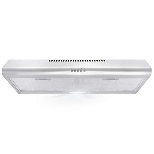 Cosmo 5MU30 30 in. Under Cabinet Range Hood with Ducted / Ductless Convertible Duct, Slim Kitchen Stove Vent with, 3 Speed Exhaust Fan, Reusable Filter and LED Lights in Stainless Steel