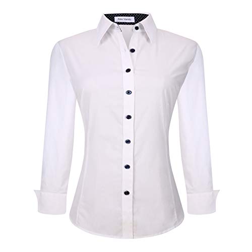 Alex Vando Womens Dress Shirts Regular Fit Long Sleeve Stretch Work Shirt,White,L