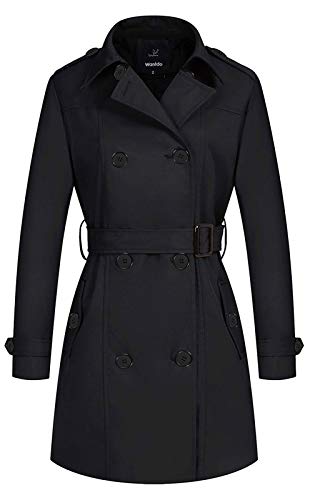 Wantdo Women's Windbreaker Dress Coat Long Trench Jacket with Belt Black Small