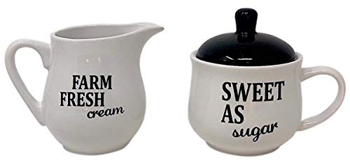 Set Sugar Bowl and Cream Server Holder Ceramic Black & White Farmhouse Table Kitchen Decor