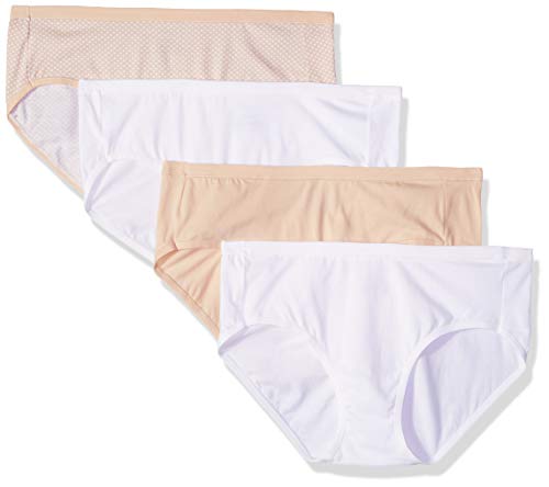 Hanes Ultimate Women's 4-Pack Cotton Stretch Cool Comfort Hipster Panties, White/Pink/Taupe, 7