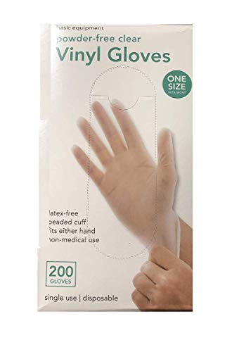 Basic Equipment Vinyl Gloves Powder Free Clear Food Preparation Flexible Gloves Latex Free Non Medical USE Disposable Gloves (200 Gloves)