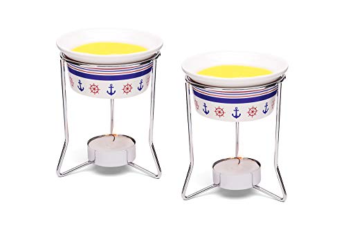 Nantucket Seafood Nautical Seafood Butter Warmer Cups, Set of 2, White