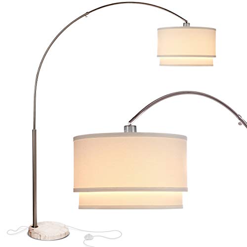 Brightech Mason - Arc Floor Lamp with Unique Hanging Drum Shade for Living Room Matches Your Decor - Arching Over The Couch from Behind, This Standing Pole Light Gets Compliments - Nickel