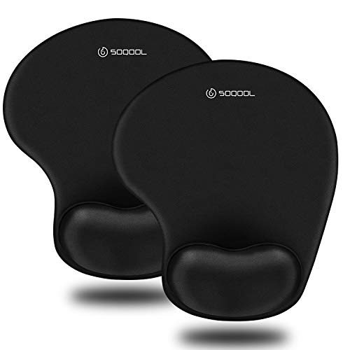 Mouse Pad, SOQOOL 2 Pack Ergonomic Mouse Pads with Comfortable Gel Wrist Rest Support and Lycra Cloth, Non-Slip PU Base for Easy Typing Pain Relief, Durable and Washable, Black