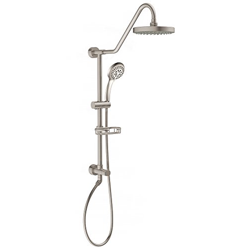PULSE ShowerSpas 1011-III-BN Kauai III Shower System with 8' Rain Showerhead, 5-Function Hand Shower, Adjustable Slide Bar and Soap Dish, Brushed Nickel Finish