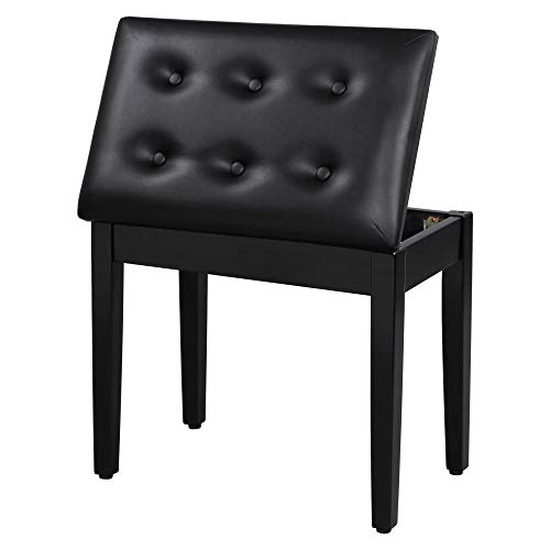 SONGMICS Piano Bench with Padded Cushion and Storage Compartment for Music Books, Vanity Stool, Tufted Wooden Seat, 21.6 x 13.7 x 19.3 Inches, Black ULPB55H