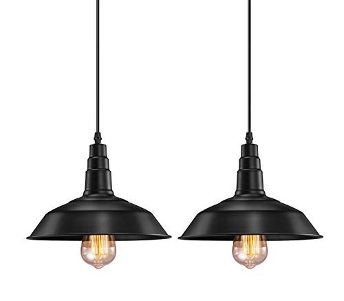 Industrial Pendant Light FadimiKoo E26 E27 Black Vintage Hanging Pendant Lights Retro Lamp Fixtures for Kitchen Home Lighting Decor 2 Pack