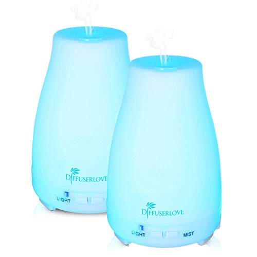 Diffuserlove 2 Pack 200ml Essential Oil Diffuser Ultrasonic Aromatherapy Diffuser Cool Mist Humidifiers with 7 Color LED Lights and Waterless Auto Shut-off for Home Office Kitchen Bedroom