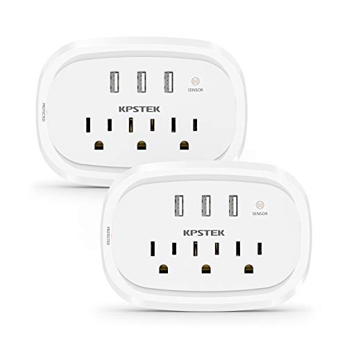 2 Pack Multi Plug Outlet Extender, KPSTEK USB Wall Plug Splitter Adapter with Night Light, Home Office Accessories with 900J, White – KS169