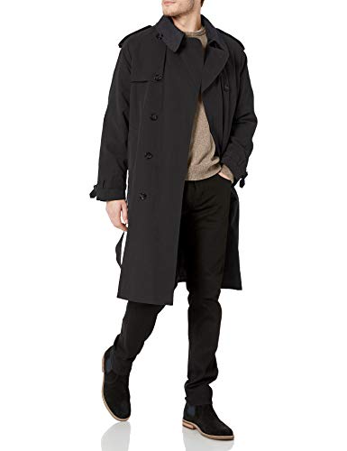 London Fog Men's Iconic Double Breasted Trench Coat with Zip-Out Liner and Removable Top Collar, Black, 46R