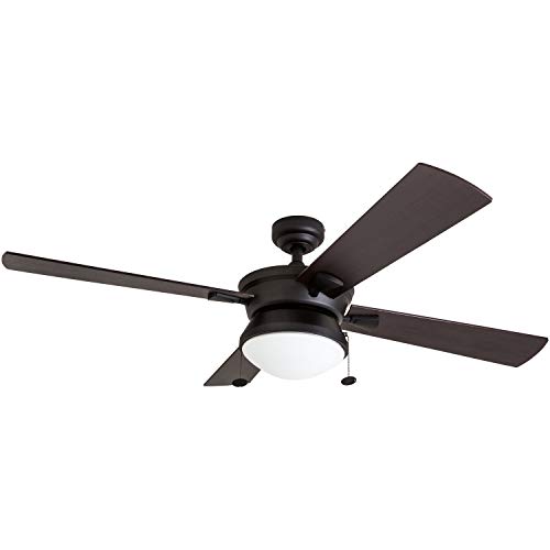 Prominence Home 50345-01 Auletta Outdoor Ceiling Fan, 52” ETL Damp Rated 4 Blades, LED Frosted Contemporary Light Fixture, Matte Black