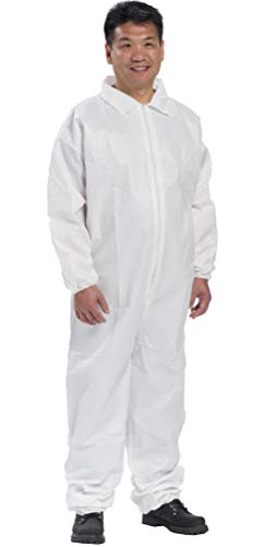 AMZ Polypropylene Overall. White Adult Disposable Overall Large. Zipper Front Entry, Elastic Wrists and Open Cut Elastic Ankles. Unisex Workwear for Industrial Applications. Full Body Suit.