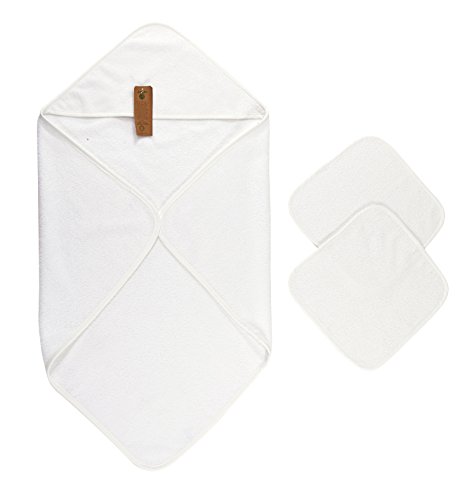 Arus Baby Organic Turkish Cotton Terry Hooded Nursery Towel Wrap Set, White, 35 x 35 inches