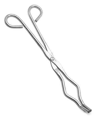 Crucible Tongs with Bow- Straight, Serrated Tips - Metal - 9.5' Long - Eisco Labs