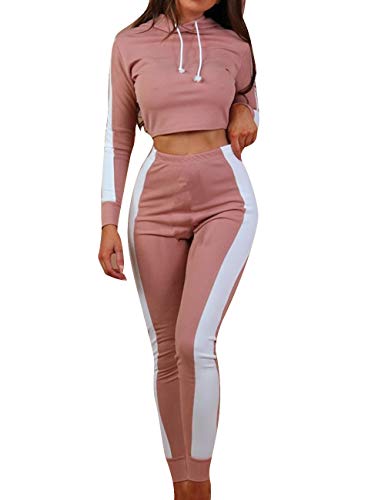 Sematomala Women's 2 Pieces Sweatsuit Active Wear Sport Long Sleeve Crop Top Hoodie Long Pant Set Tracksuit Set Outfits(PI,L)