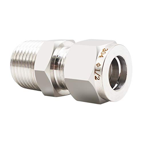 Horiznext Stainless Steel Compression Fitting, 1/2' Tube OD x 1/2 NPT Male Coupler ss tubing Adapter