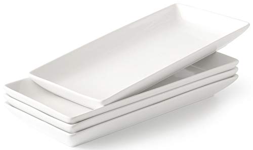 Porcelain Serving Platter Rectangular Plate / Tray for Party, 14-Inch Large White Microwave And Dishwasher Safe Set of 4