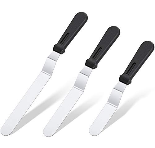 Icing Spatula, U-Taste Offset Spatula Set with 6', 8', 10' Blade, 18/0 Stainless Steel with Premium PP Plastic Handle Angled Cake Decorating Frosting Spatula Set of 3 (Black)