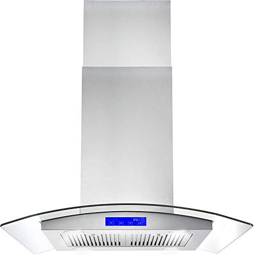 Cosmo 668ICS750 30 in. Island Mount Range Hood with 380 CFM, Soft Touch Controls, Permanent Filters, LED Lights, Tempered Glass Visor in Stainless Steel