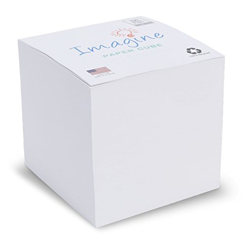 EARTHCUBE Blank White 3.5 Inch Note Cube (Not Sticky) Made in USA (Paper US or CAN) 100% Recycled 700 Tear-off Pages (Not Loose) 'Imagine'