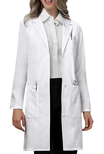 VOGRYE Professional Lab Coat for Women Long Sleeve, White, Unisex M