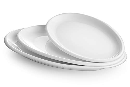 DOWAN Large Serving Platters, 16/14/12 Inches Oval Serving Platters, Oval Serving Plates Dinner Plates Serving Dishes, Ideal for Parties, Restaurant, Dessert Shop, Set of 3, White