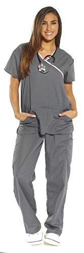 11134W Just Love Women's Scrub Sets / Medical Scrubs / Nursing Scrubs - Small,Gray with Pink Trim,Gray With Pink Trim,Small