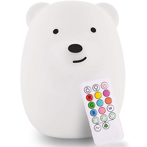 LED Nursery Bear Night Light for Kids LumiPets Cute Animal Silicone Baby Night Light with Touch Sensor - Portable and Rechargeable Infant or Toddler Color Changing Bright Nightlight & Baby Gifts
