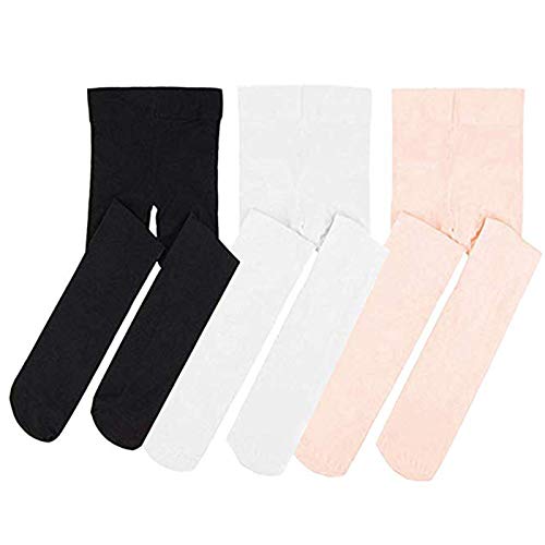 STELLE Ballet Dance Foot Tights for Girls Women Teens, Ultra Soft Convertible Tight (XXS, BK+WT+PK)