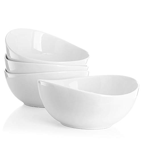 Sweese 103.401 Porcelain Bowls - 28 Ounce for Cereal, Salad and Desserts - Set of 4, White