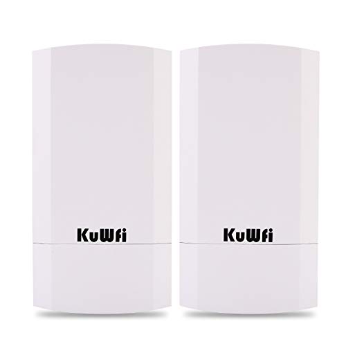 KuWFi 2-Pack 300Mbps Wireless Outdoor CPE Kit Point-to-Point Wireless Access Point 2.4G WiFi Bridge Supports 1KM Transmission Distance Solution for PTP/PTMP (Pre-Program)