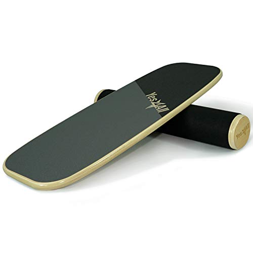 Yes4All Bongo Balance Board/Balance Board Trainer – 29” Long Wooden Bongo Board and 4” Diameter Roller, Yellow/Black
