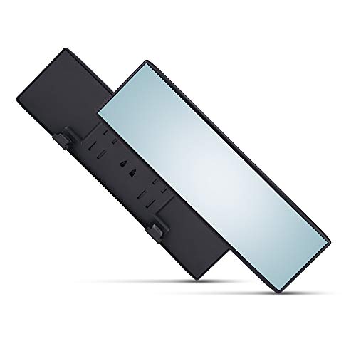 Universal 12 Inch Interior Clip On Panoramic Rearview Mirror - Blue Tint - Wide Angle - For use in Car, SUV, Truck