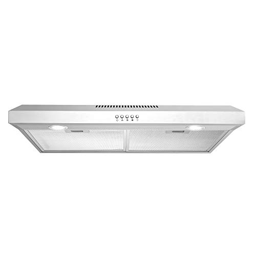 Cosmo 5U30 30 in. Under Cabinet Range Hood with Ducted / Ductless Convertible Slim Kitchen Over Stove Vent, 3 Speed Exhaust Fan, Reusable Filter, LED Lights in Stainless Steel