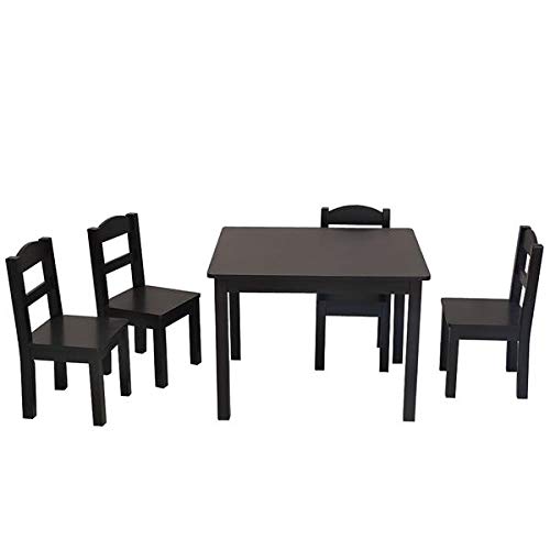 YELITE Kids Wood Table and 4 Chairs Set, Study Play Arts Crafts Dining Patio Table for Toddler, Activity Furniture Set Gift, Kitchen Dining Room Furniture, Black