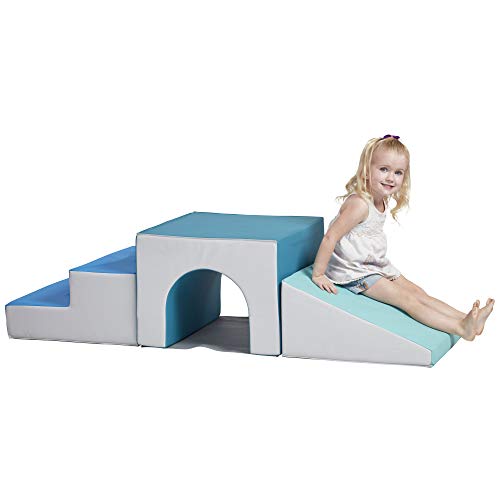 ECR4Kids - ELR-12717F-CT SoftZone Single-Tunnel Foam Climber, Freestanding Indoor Active Play Structure for Toddlers and Kids, Safe Soft Foam Play Set, Easy to Assemble, Contemporary