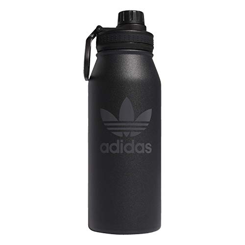 adidas Originals 18/8 Stainless Steel Hot/Cold Insulated Metal Bottle, Black/Grey Six, 1 Liter