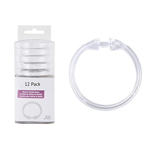 Rocky Mountain Goods Clear Plastic Curtain Rings - 12 Pack - Click securely in Place - Unbreakable Plastic - True O Ring Design - Slides Easily Without Screeching Like Metal (Clear)