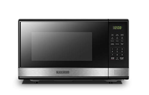 BLACK+DECKER EM031MB11 Digital Microwave Oven with Turntable Push-Button Door, Child Safety Lock, 1000W, 1.1cu.ft, Stainless Steel, 1.1 Cu.ft