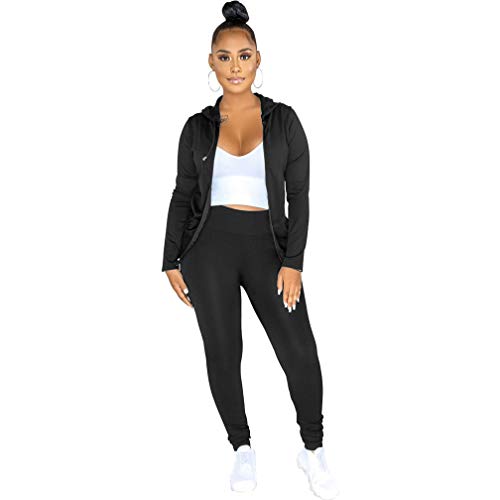 MSONWANY 2 Piece Outfits for Women - Pullover Sweatsuit Tracksuit Long Sleeve Sweatshirt and Long Pants Set Sports Jumpsuit Black M