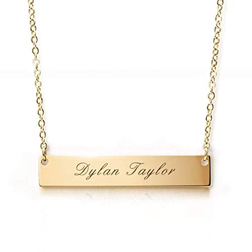 Personalized Stainless Steel Horizontal Bar Necklace Pendant 5 Colors with Chain (Golden)