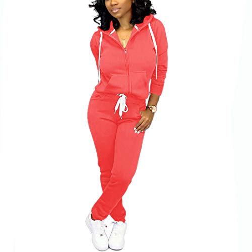 Nimsruc Women's Two Piece Outfits Workout Pants Sets Casual Jogging Suits Long Sleeve Tracksuit Red L