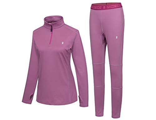 Little Donkey Andy Women's Thermal Fleece Lined Tracksuit Set Quarter Zip Wicking Lightweight Active Top & Bottom Mauve Orchid L