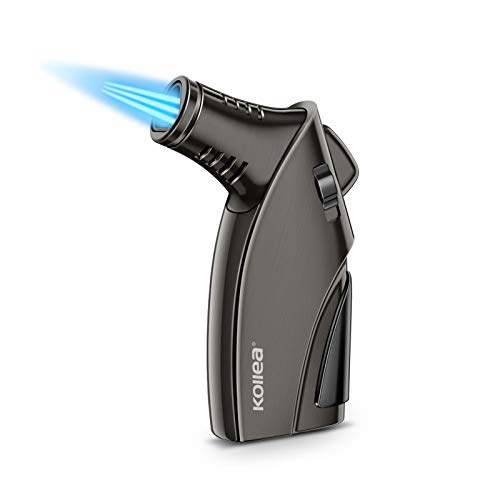 Kollea Torch Lighter, Triple Jet Flame Butane Lighter with Punch and Safety Lock, Refillable and Windproof Butane Fuel Lighter, Great Gift Idea for Men (Butane Gas Not Included)